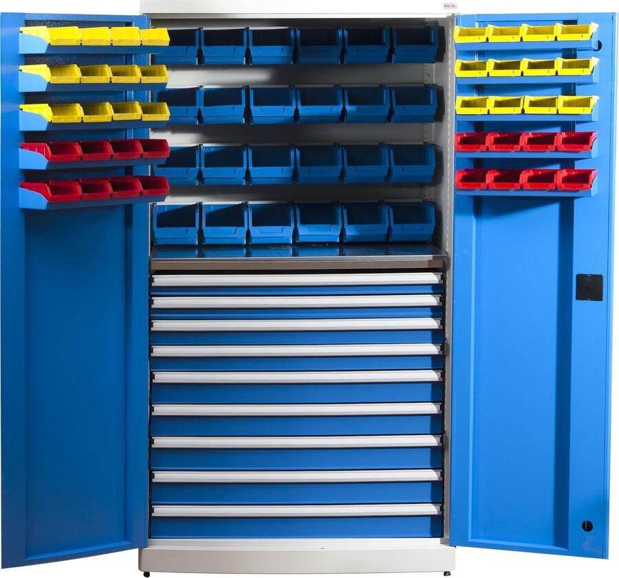 Huvema Materiaalkast met 1 legbord 9 laden én 54 bakken BL 9D 1010x615x2030 IC