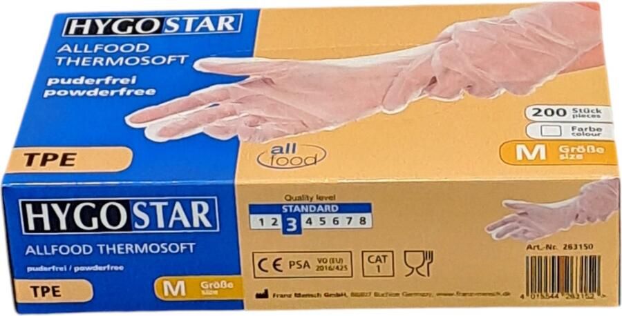 Hygostar TPE wegwerp handschoen transparant maat M 200 stuks latexvrij