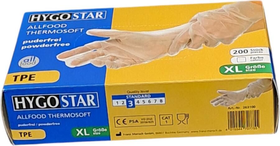 Hygostar TPE wegwerp handschoen transparant maat XL 200 stuks latexvrij