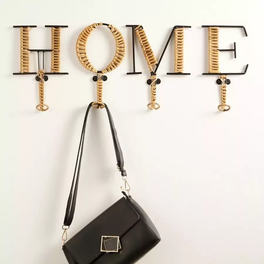 Hyhome HY Home Set van 2 Kapstokken – Wandkapstok Rattan Metaal Home & Love Kapstok Haken valentijn