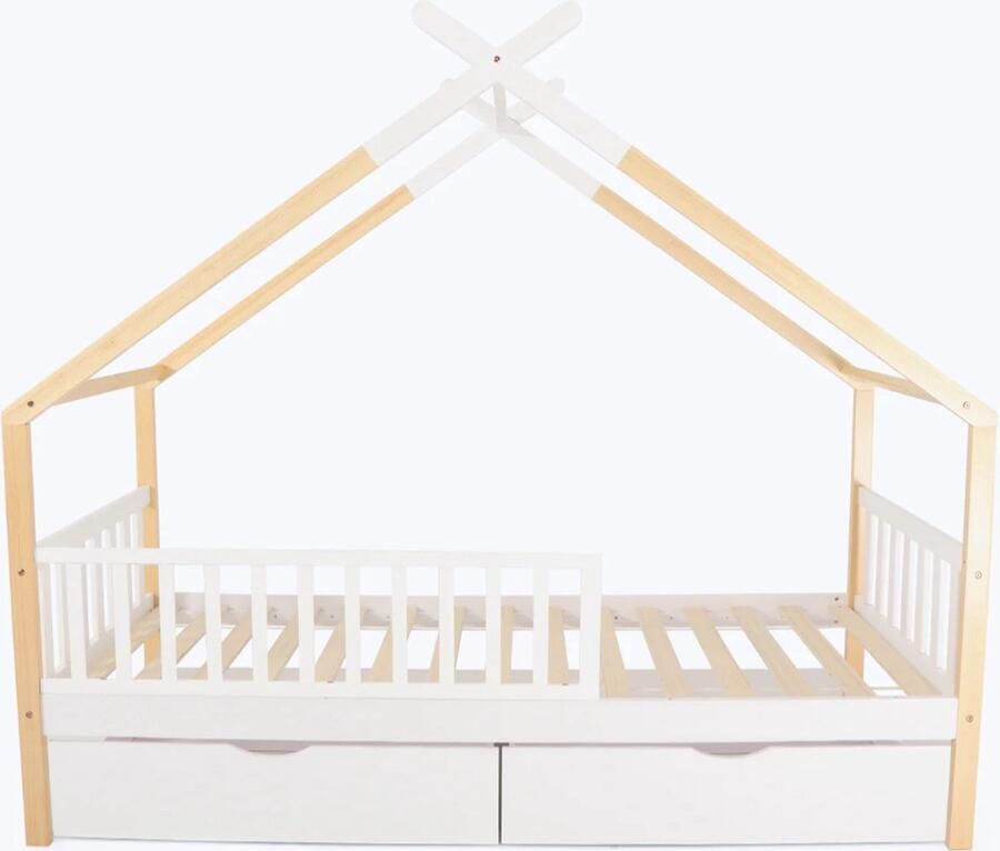 Hypnia Peuterbed Kinderbed Huisbed Odyssee Kinderbedden 90 x 190 Lattenbodem Bedbodem Met Bedhek 2 Opberglades Eenvoudige Montage Goed Verstevigd Tijdloze Bedbodem Geschikt Voor Ieder Matras