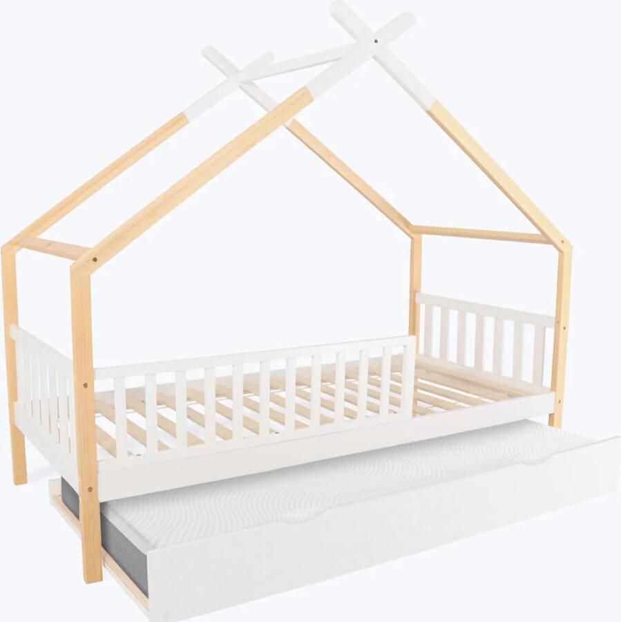 Hypnia Peuterbed Kinderbed Huisbed Odyssee- Kinderbedden 90 x 190 Lattenbodem Bedbodem Met Bedhek Met bodemlade Eenvoudige Montage Goed Verstevigd Tijdloze Bedbodem Geschikt Voor Ieder Matras