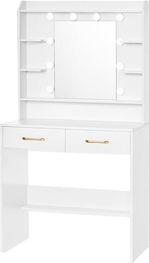 Hzuaneri Kaptafel met LED Spiegel en 2 Lades – Moderne Make-up Tafel met Opbergrekken Verstelbare Helderheid 40 x 80 x 145 cm Wit – Voor Slaapkamer en Woonkamer