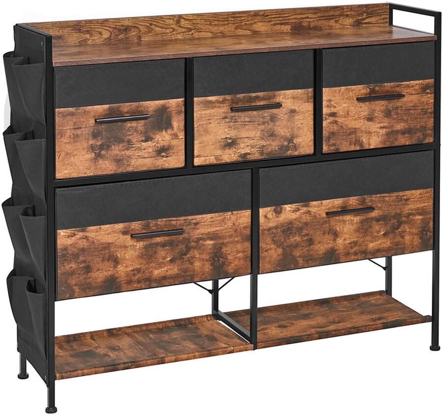 Hzuaneri Ladekast kast 5 laden extra capaciteit opbergkast met schoenenrek kledingkast voor woonkamer slaapkamer hal 110 x 30 x 95 cm