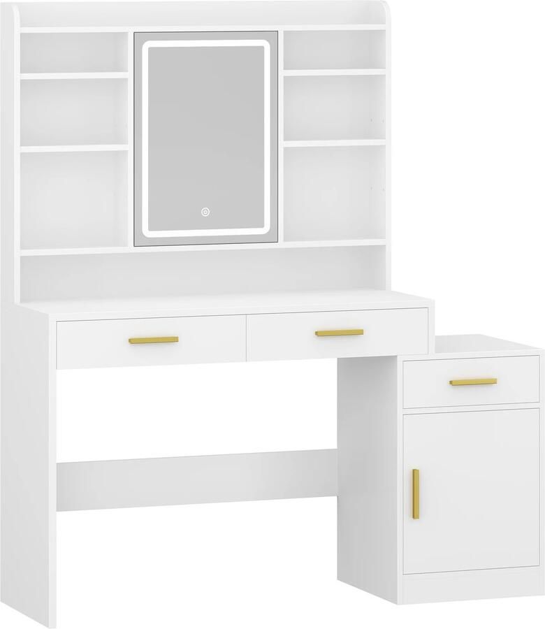 Hzuaneri Minimalist Modern – Kaptafel – Groot tafelblad – LED-spiegel – Meerdere opbergopties