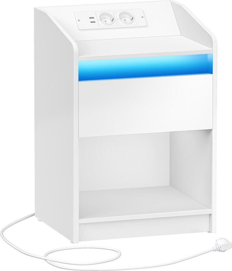 Hzuaneri Nachtkastje met led-lampje bijzettafel met oplaadstation 1 opberglade nachtkastje voor slaapkamer woonkamer 2 USB-poorten 2 stopcontacten open vak