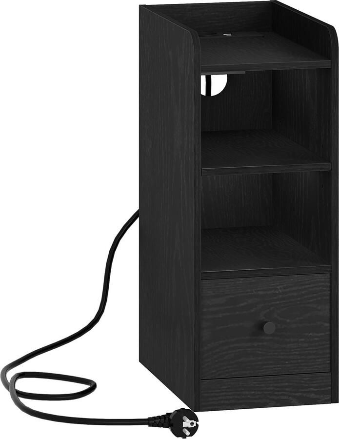 Hzuaneri Nachtkastje met oplaadstation USB & Type C-aansluiting slank nachtkastje 3-laags opbergruimte met 1 lade ruimtebesparend voor slaapkamer woonkamer zwart