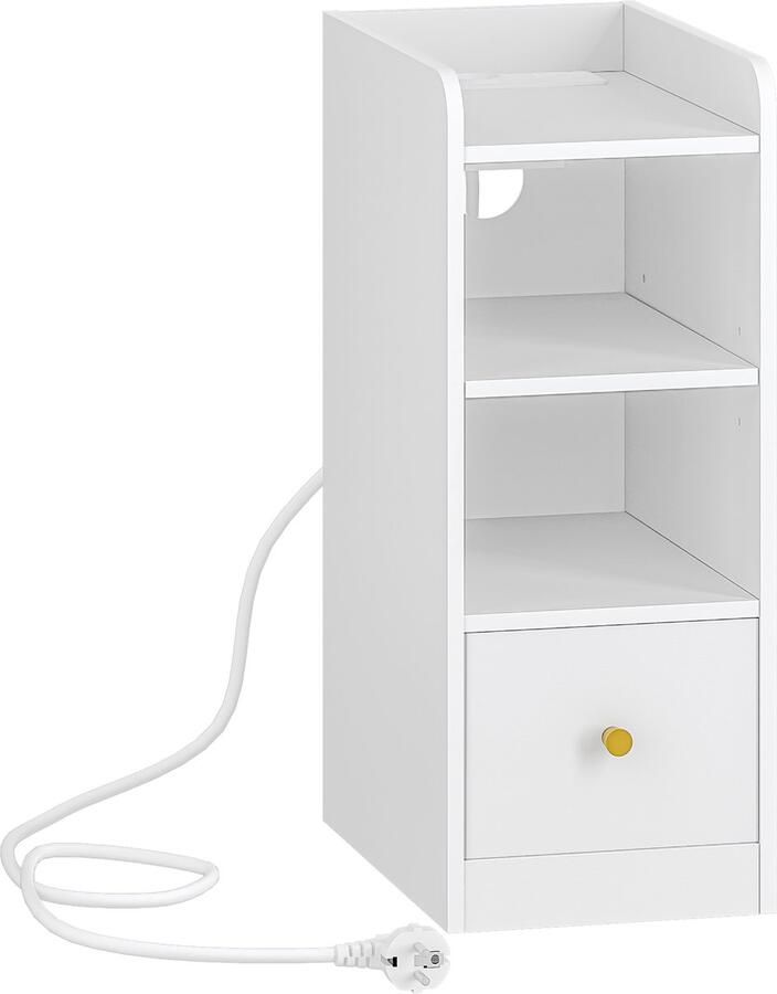 Hzuaneri Nachtkastje met oplaadstation USB- en Type C-poort slank nachtkastje 3-laags opbergruimte met 1 lade ruimtebesparend voor slaapkamer woonkamer wit