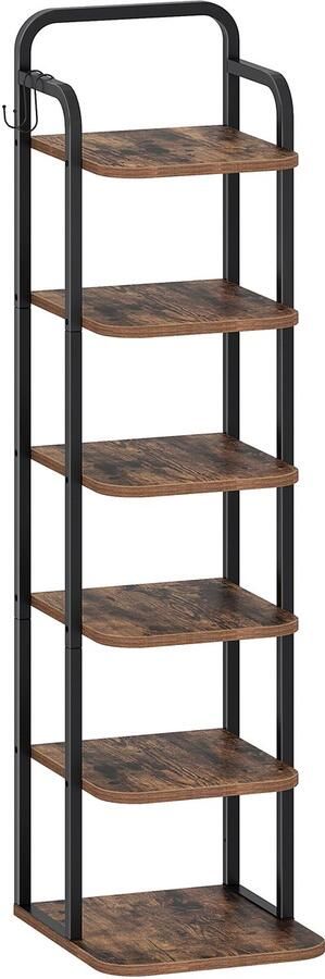 Hzuaneri Verticaal schoenenrek 6-laags schoenenplanken houten schoenenorganizer voor kast entree schoenentoren voor kleine ruimtes vrijstaand verstelbaar rustiek bruin en zwart