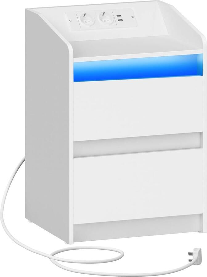 Hzuanri Hzuaneri Nachtkastje met LED Verlichting Nachtkastje met Oplaadstation en 2 Laden Nachtkastje met USB Poorten & Stopcontacten Nachtkastje voor Woonkamer en Slaapkamer
