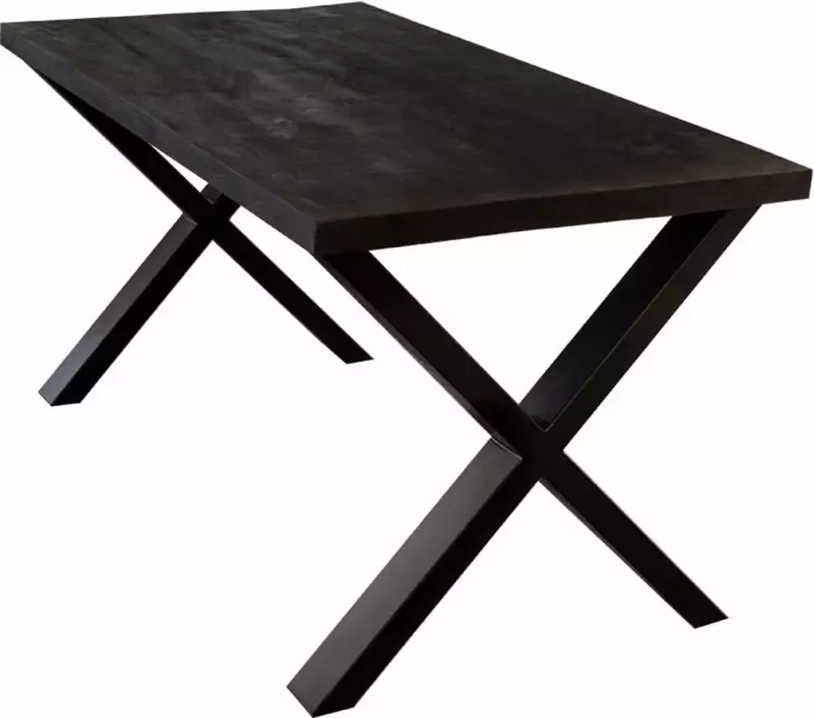 I-Catchers Eettafel massief Mango zwart 160 x 90 x 78 cm Bladdikte 4 cm X-poot