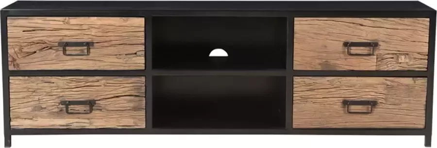 I-Catchers Tv meubel raw zwart naturel gerecycled spoorbielzenhout 180 x 35 x 58 (h) cm