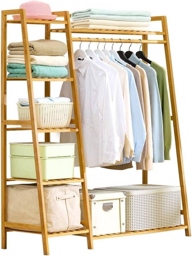 I-wannahave Bamboo Garderobe rek Kapstok staand Kapstokken Kapstok haak 110*40*140 cm Naturel