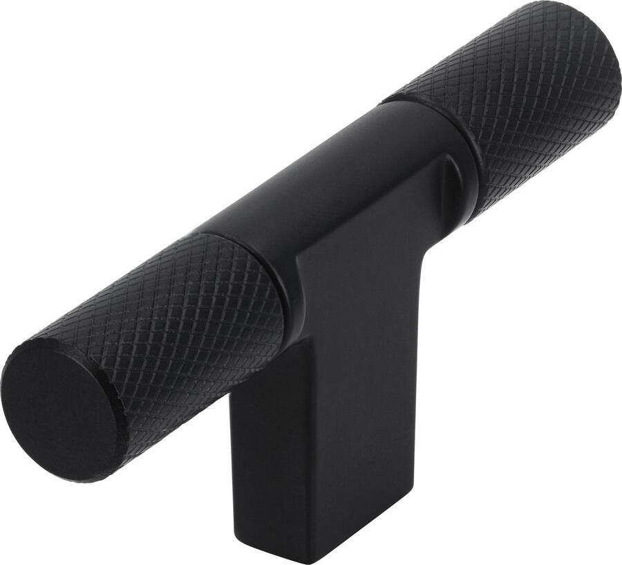 I.B.E. Mat zwarte meubelknop T- 72 mm geribbeld