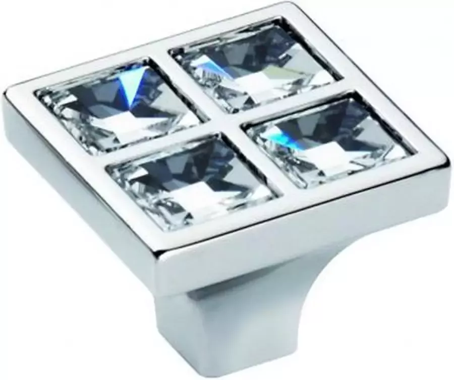 Ibe meubelknop vierkant SWAROVSKI 27x27mm nikkel poli