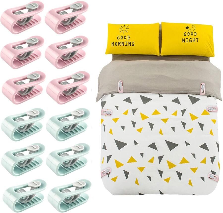 Ibenzoa 12-delige set kunststof dekbedhouders met anti-slip klemmen voor stabiele dekbedbevestiging in roze