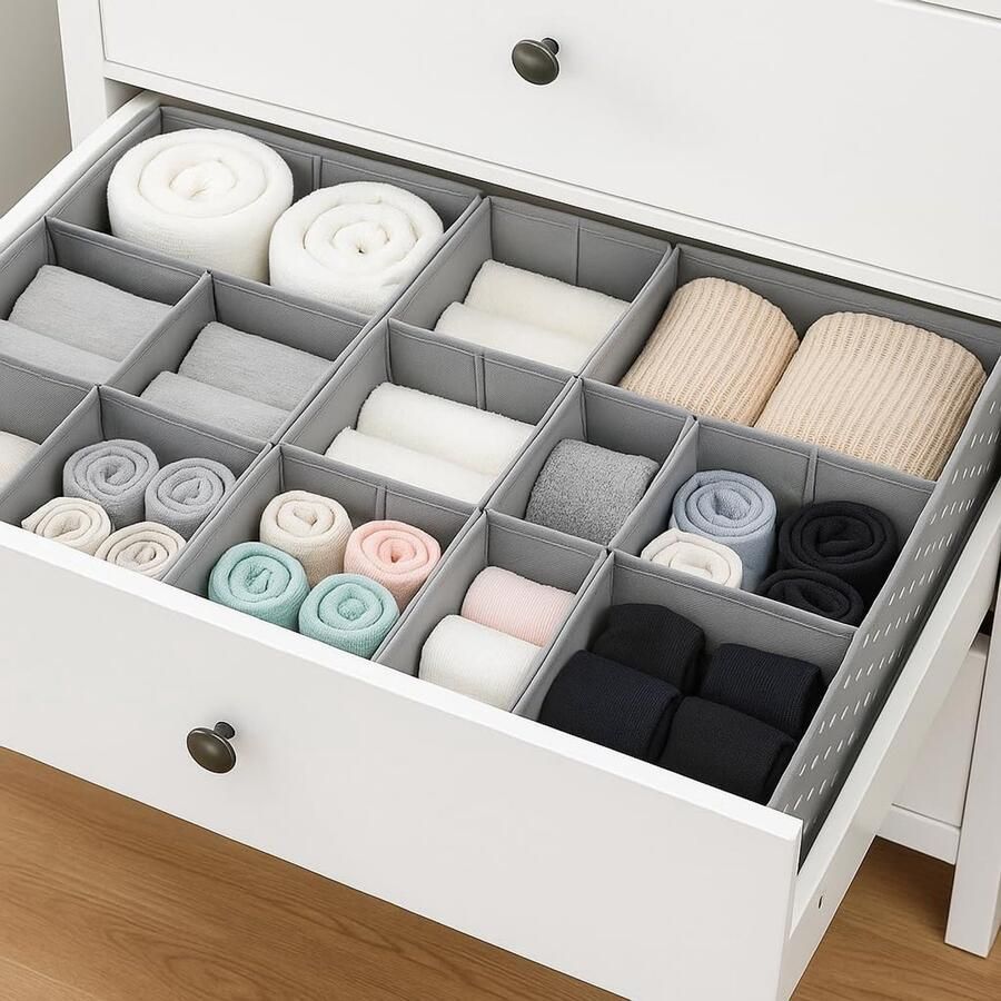 Ibenzoa 12-Delige Set Opvouwbare Stoffen Opbergdozen Grijs met Hartjespatroon voor Kast en Lade Organisatie