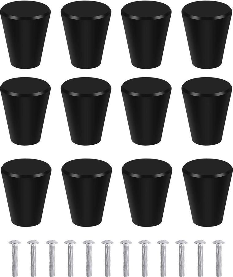 Ibenzoa 12-delige Set Zwarte Kastknoppen voor Meubels en Kasten 20 mm Diameter