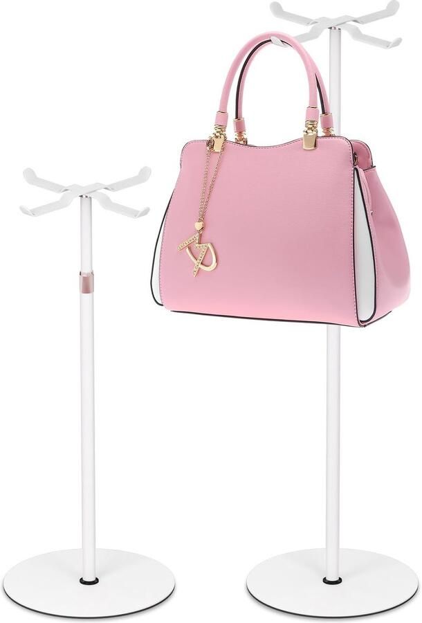 Ibenzoa 2 Stuks Metalen Tasstandaard Displayhouder met Haken Verstelbaar Wit