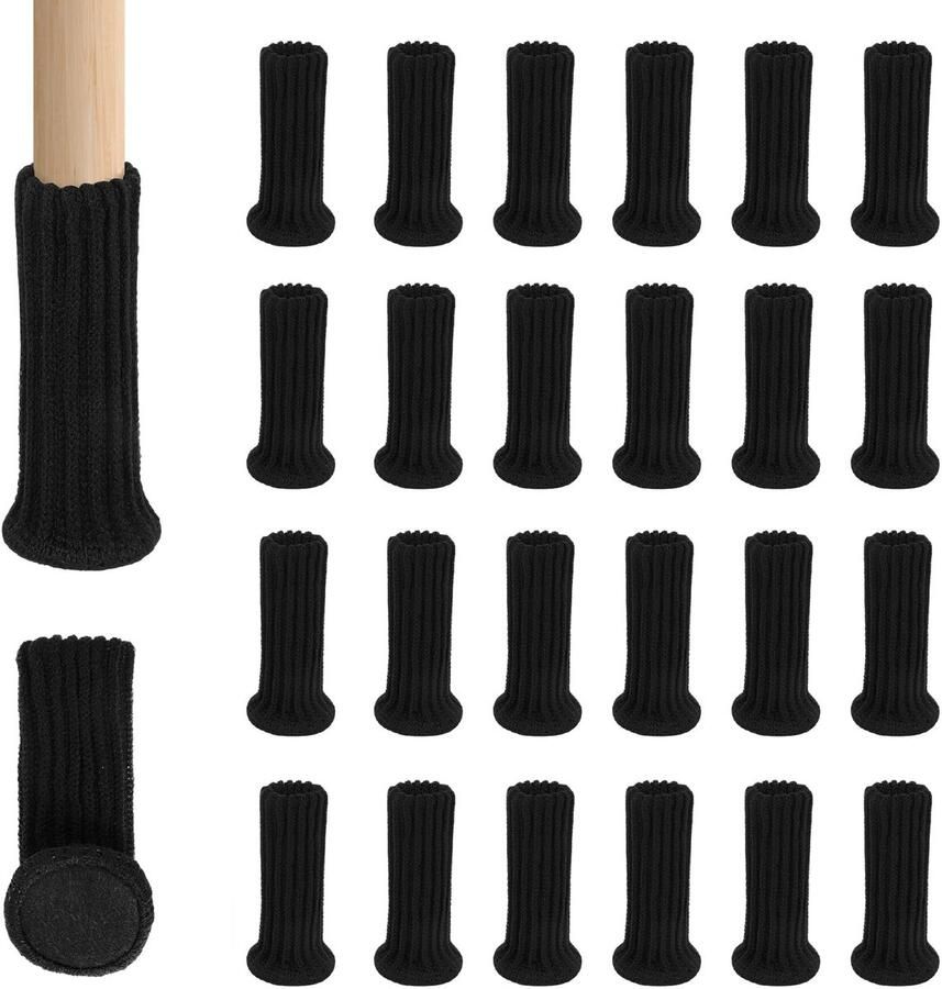 Ibenzoa 24 Stuks Stoelpootbeschermers Voetbeschermers voor Meubels Anti-Kras & Geluidsdempend (Zwart)