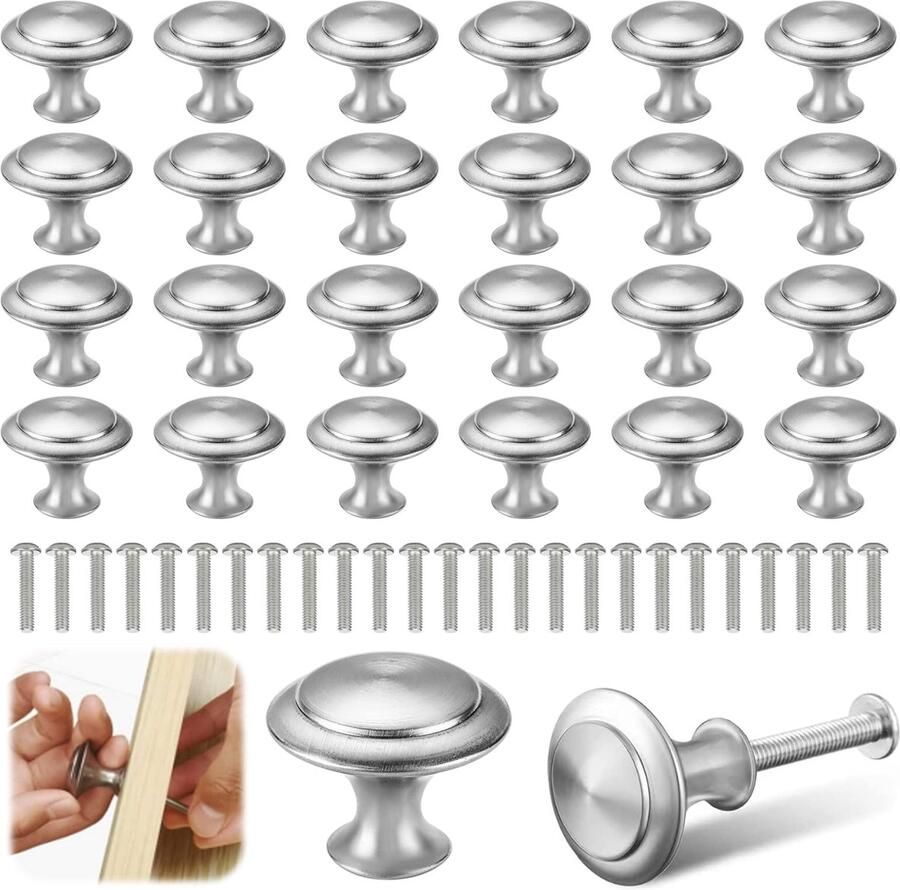 Ibenzoa 25 stuks roestvrijstalen kastknoppen met klassiek design voor veelzijdig gebruik