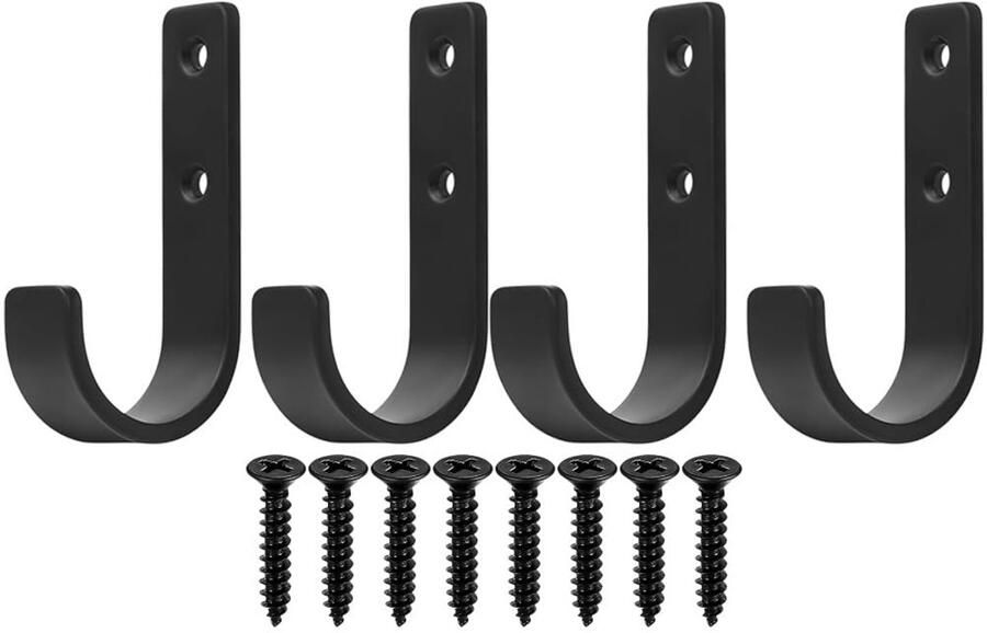Ibenzoa 4 Stuks Zware Wandhaken J-Haken voor Schroeven Zwart Garagewielen Garderobe Fiets