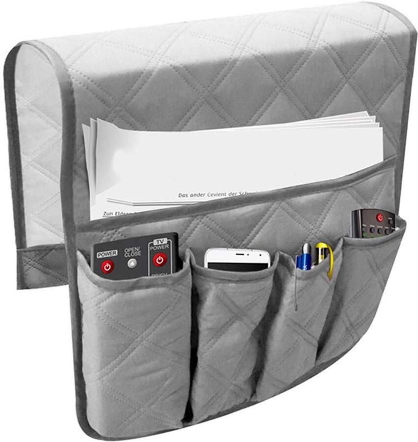 Ibenzoa Armleuningorganizer waterdicht ruimtebesparend voor bank of stoel bed opbergtas tv-afstandsbediening houder voor mobiele telefoon boek tijdschriften potlood (grijs)