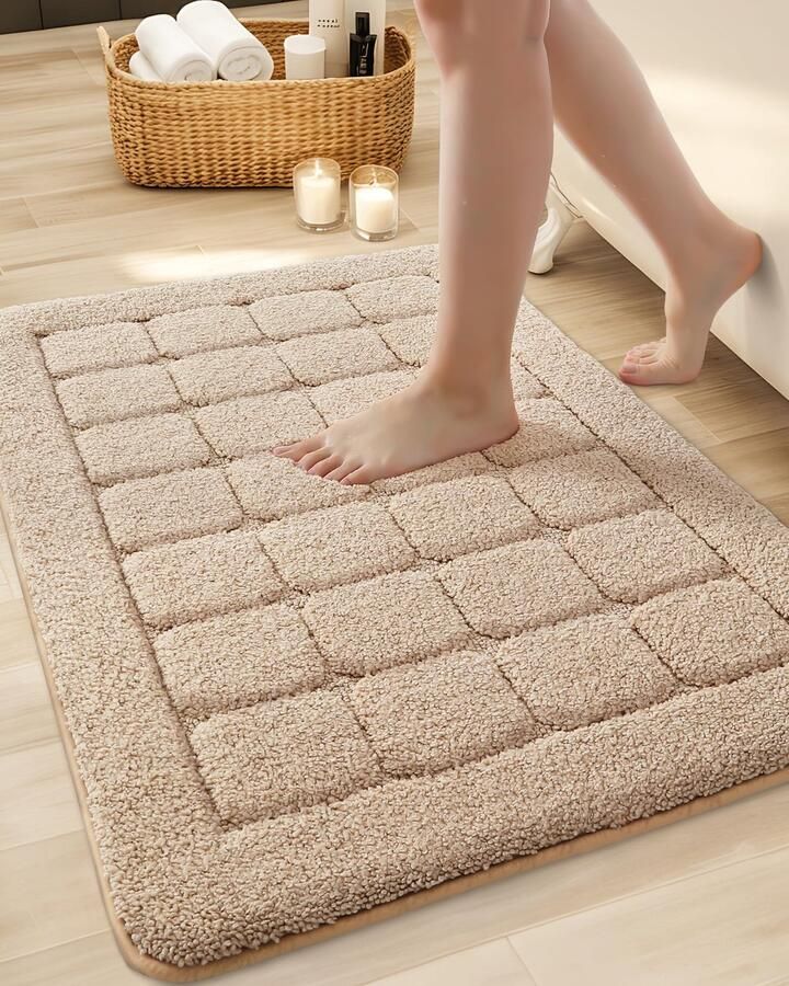 Ibenzoa Badezimmer vloerkleed grote antislip badmat 61 x 92 cm wasbare zachte absorberende badmat voor badkamer vloer douche en bad beige