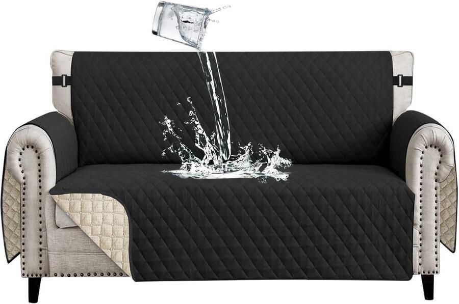 Ibenzoa Bankhoes 2-Zits Waterdicht Antislip met Armleuningen Krasbestendig Zwart