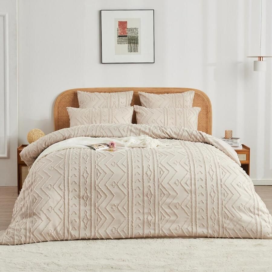 Ibenzoa Beddengoedset Bohemien Stijl met Unieke Tufted Stickerei en Rits voor Tweepersoonsbed