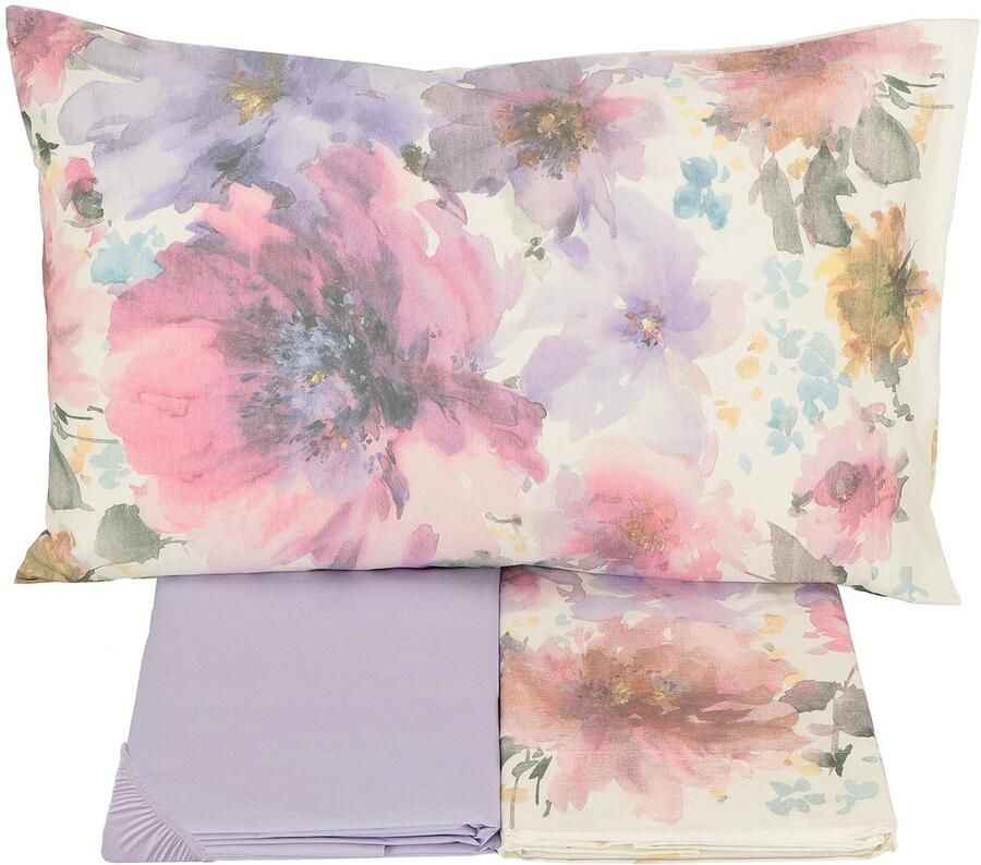 Ibenzoa Beddengoedset tweepersoonsbed puur katoen 240 x 280 cm hoeslaken 175 x 200 cm 2 kussenslopen 50 x 80 cm Flower Power