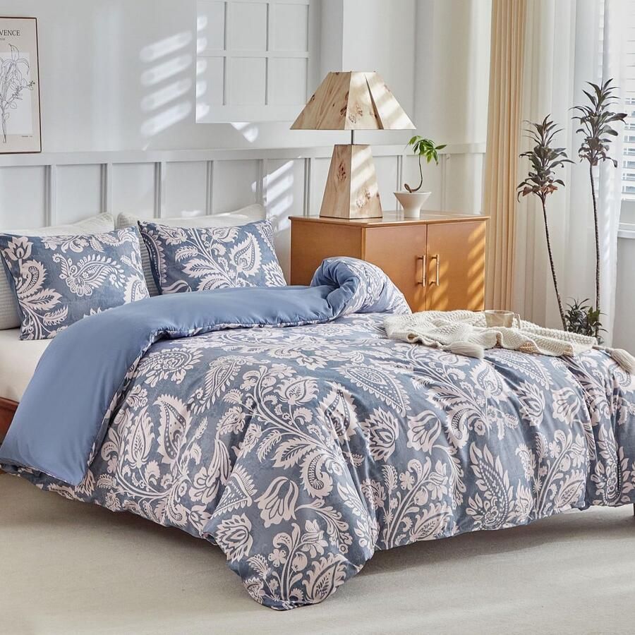 Ibenzoa Beddengoedset voor tweepersoonsbed met elegant paisleypatroon in zachte aquareltinten microvezel 3-delig