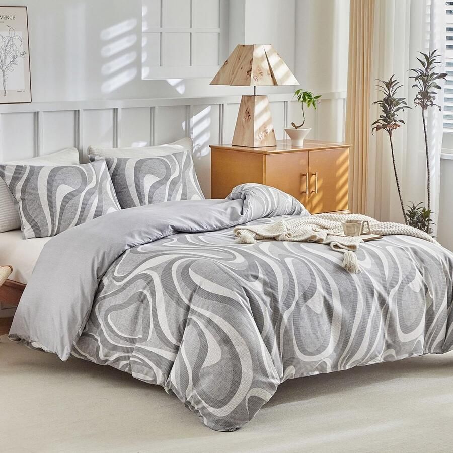 Ibenzoa Beddengoedset voor tweepersoonsbed met zacht microvezel dekbedovertrek en kussenslopen grijs 260 x 240 cm