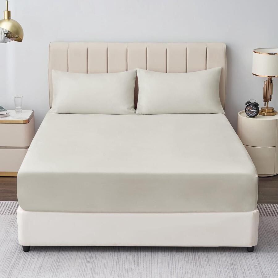 Ibenzoa Beige hoeslaken van microvezel voor matrassen tot 40 cm hoogte