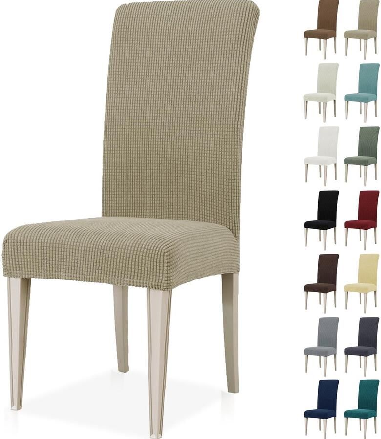 Ibenzoa Beige Stretch Stoelhoes Set van 2 Elastisch & Afneembaar