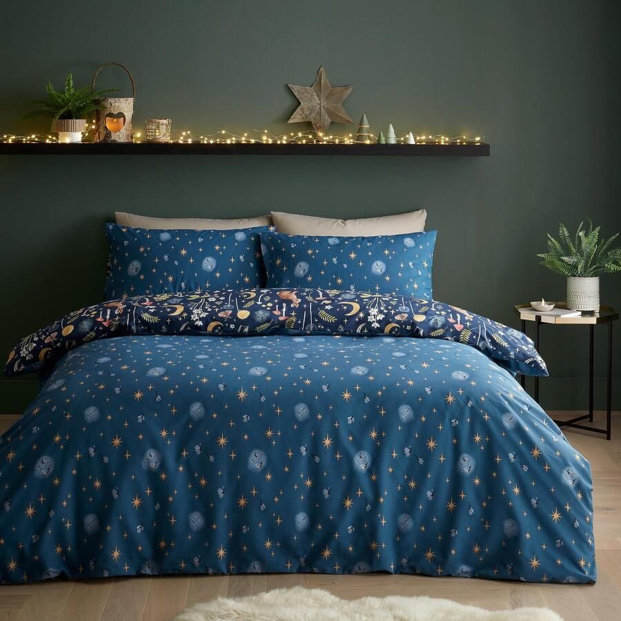 Ibenzoa Bettenset met Betoverende Dierenmotieven en Omkeerbaar Ontwerp in Diepblauw voor Tweepersoonsbed