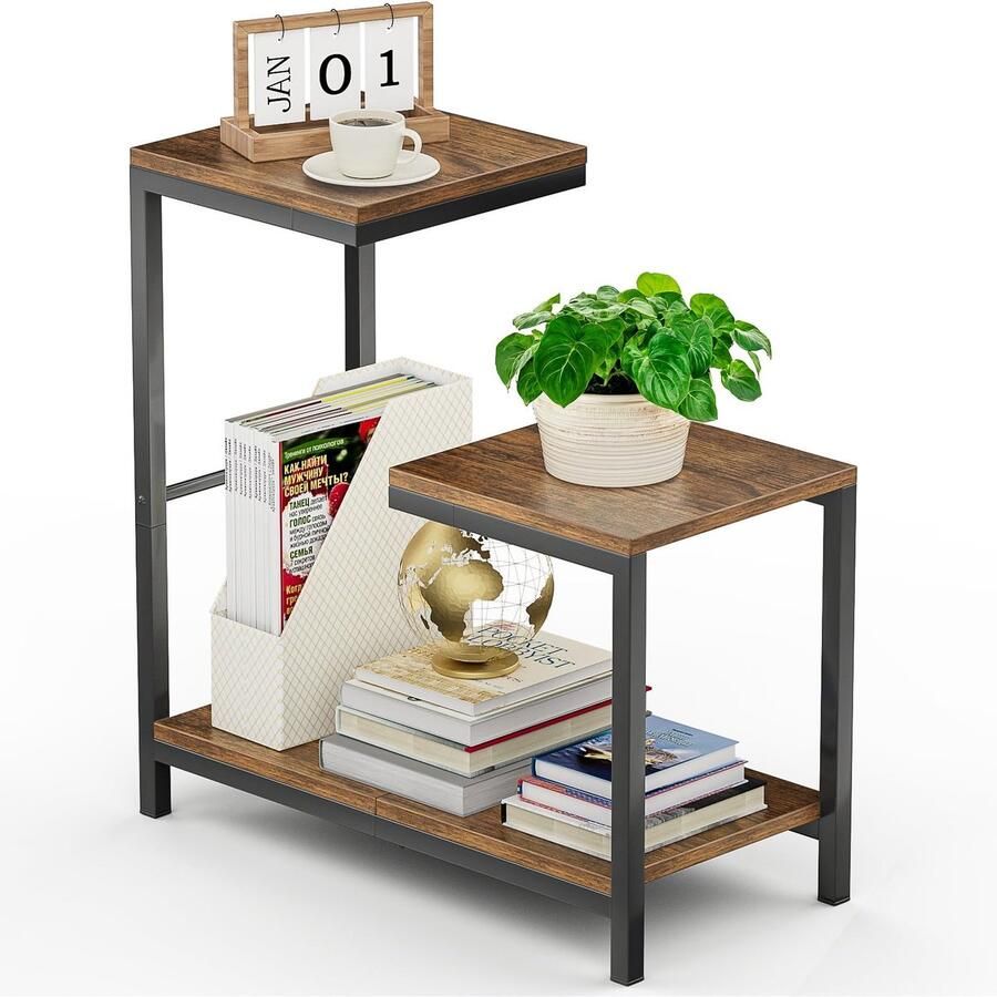 Ibenzoa Bijzettafel met Drie Niveaus en Stijlvol G-Vormig Design voor Ruimtes in Huis