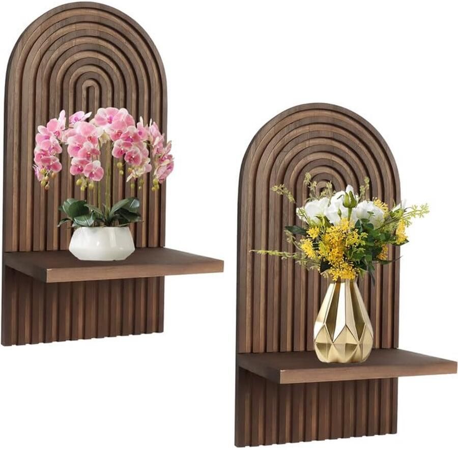 Ibenzoa Bohemian Houten Regenboog Wandplanken Set van 2 voor Ruimtes