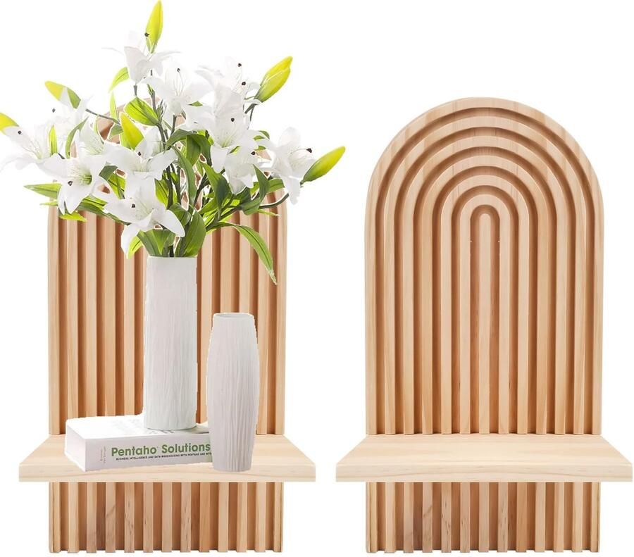 Ibenzoa Bohemian Houten Wanddecoratie met Zwevende Planken voor Bloempotten Boeken en Kaarsen