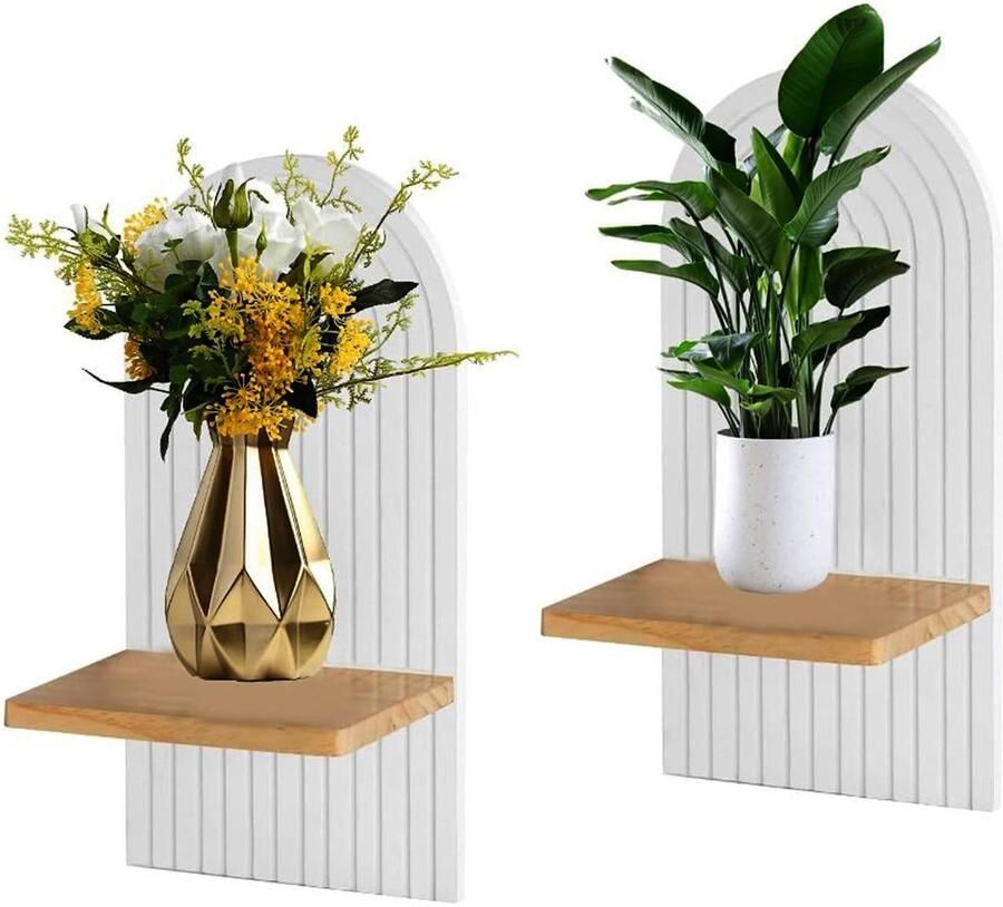 Ibenzoa Boho-stijl houten wandrekken set van 2 met regenboog ontwerp voor stijlvolle decoratie