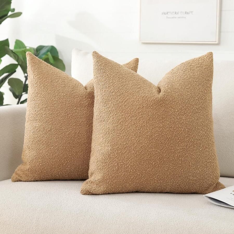 Ibenzoa Boucle-kussenhoezen set van 2 voor moderne interieurdecoratie in bruin 40 x 40 cm sierkussens voor bank en slaapkamer