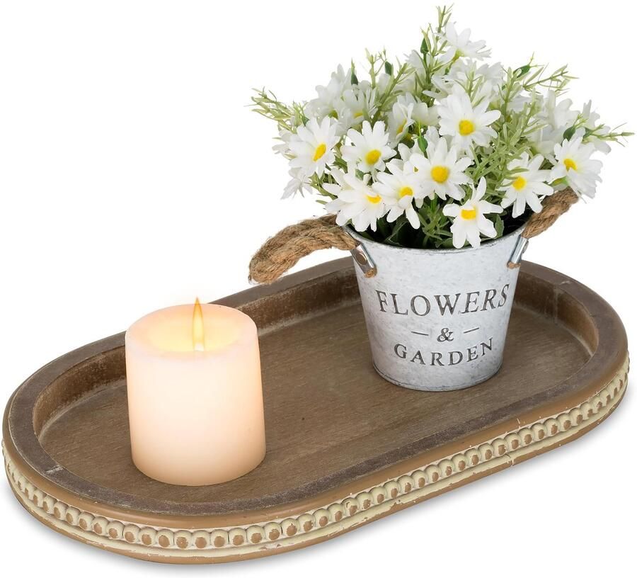 Ibenzoa Bruin Houten Decoratief Dienblad met Parels – Shabby Chic voor Keuken & Tafel