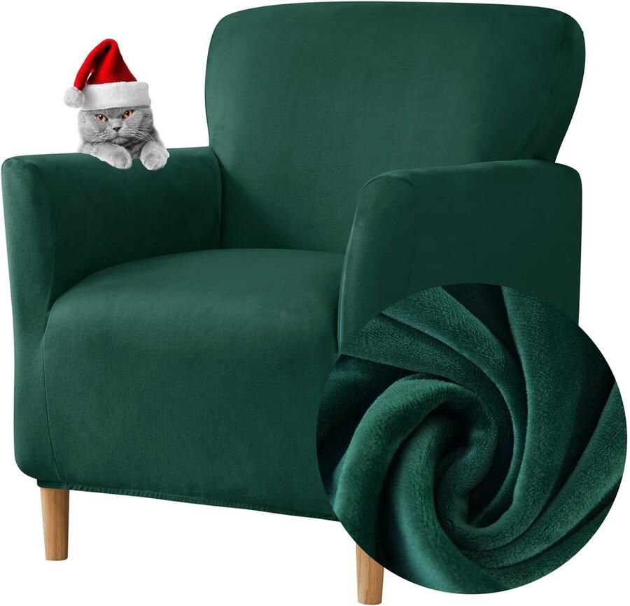 Elastische Donkergroene Fluwelen Fauteuilhoes met Armleuning Bescherming