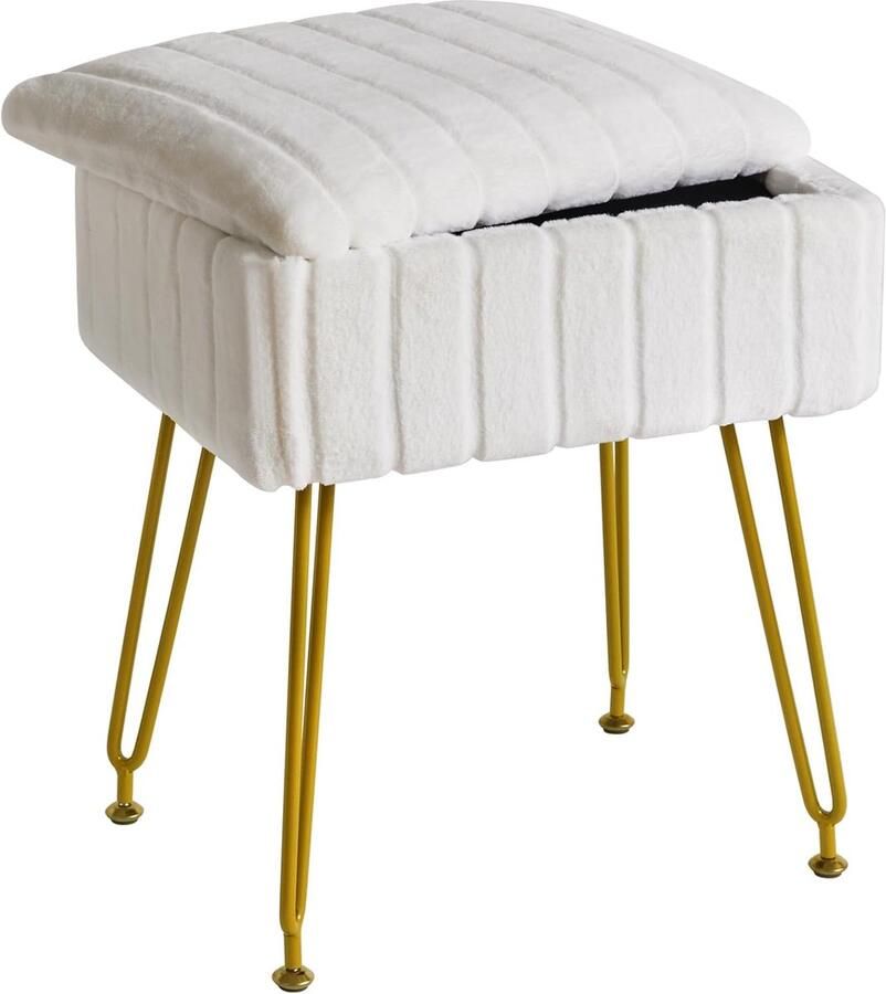 Ibenzoa Comfortabele Velours Stoel met Verborgen Opslag en Robuuste Metalen Constructie Perfect voor Slaapkamer of Cosmetische Ruimte