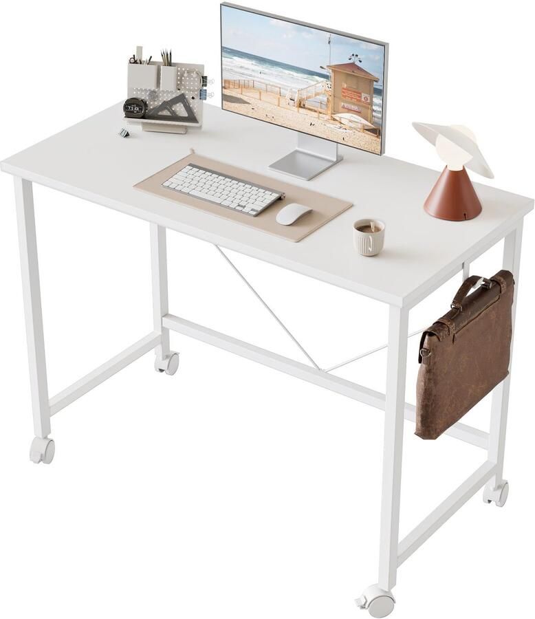 Ibenzoa Compact en modern bureau met wielen voor thuiskantoor en studie