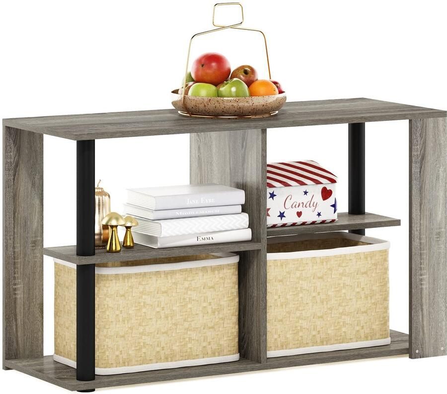 Ibenzoa Compacte bijzettafel met open vakken in Franse eikenhoutlook