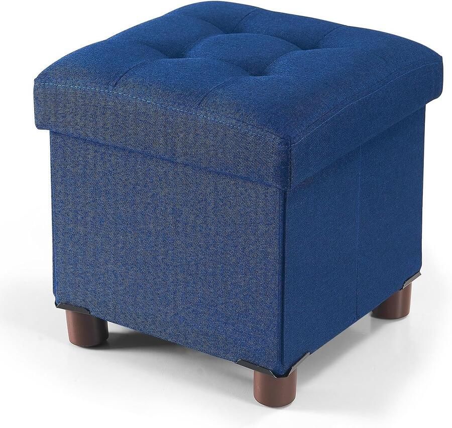 Ibenzoa Compacte Opvouwbare Houten Opbergkruk Blauw 32x32x32.5 cm