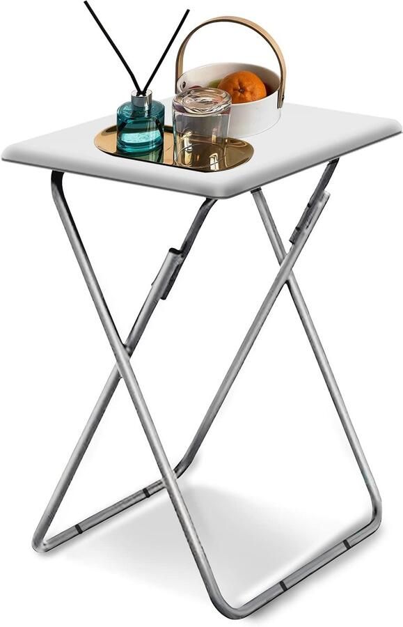 Ibenzoa Compacte Opvouwbare Tafel met Inklapbaar Dienblad Wit 37x47x66 cm