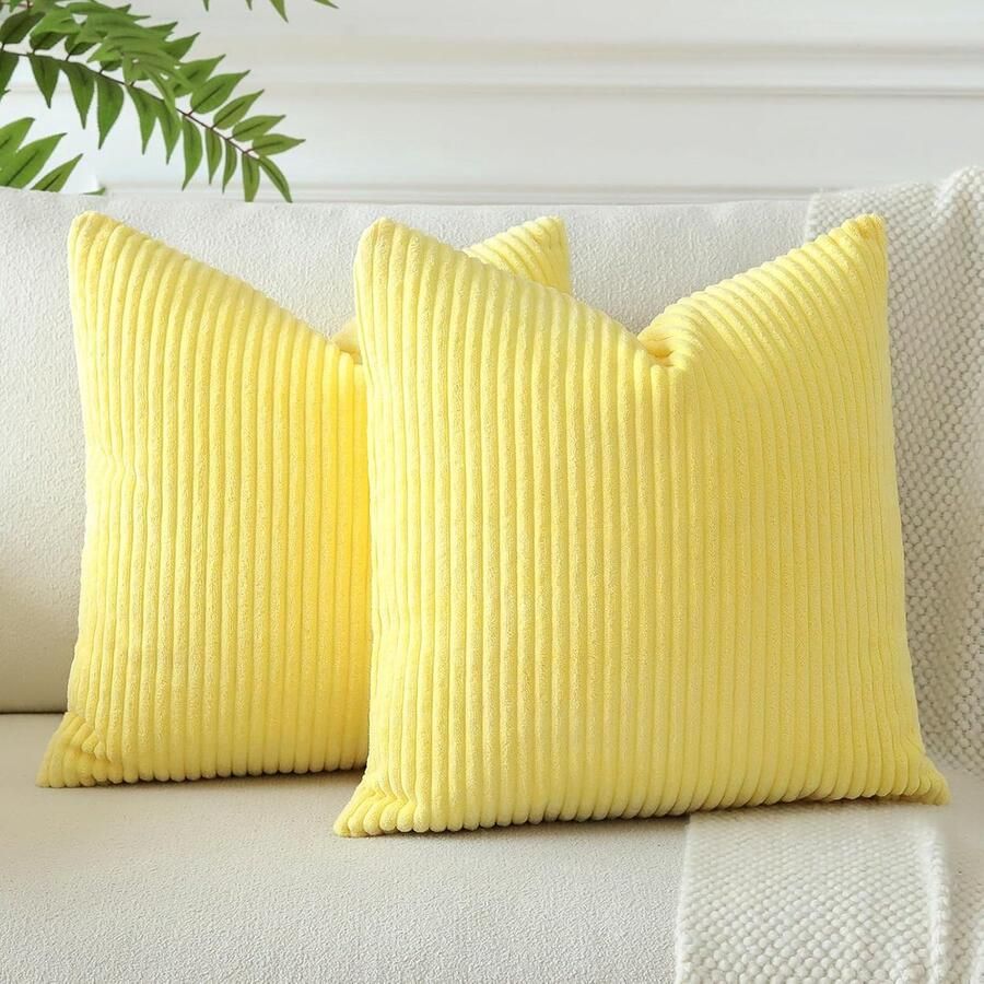 Ibenzoa Corduroy Kussenhoezen Set Geel 45x45cm 2 Stuks Voor Bank en Woonkamer Decoratie