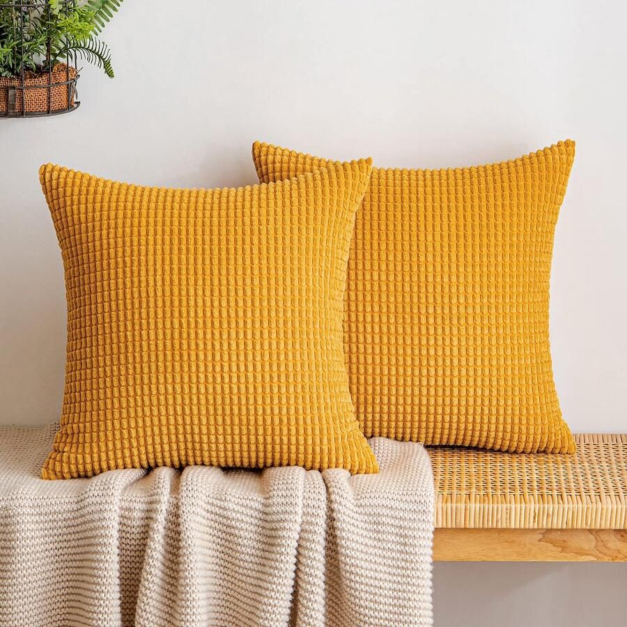 Ibenzoa Corduroy Kussenhoezen Set van 2 voor Bank en Woonkamer Decoratie in Kurkuma